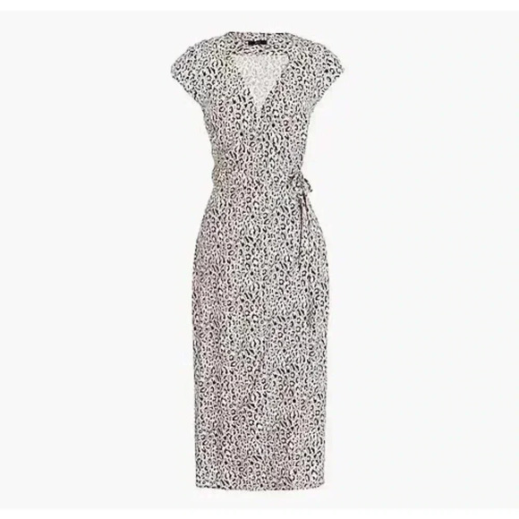 J.Crew Midi Wrap Dress S Small Soft Rayon Pink Leopard Tie Waist Work Office - Picture 3 of 8